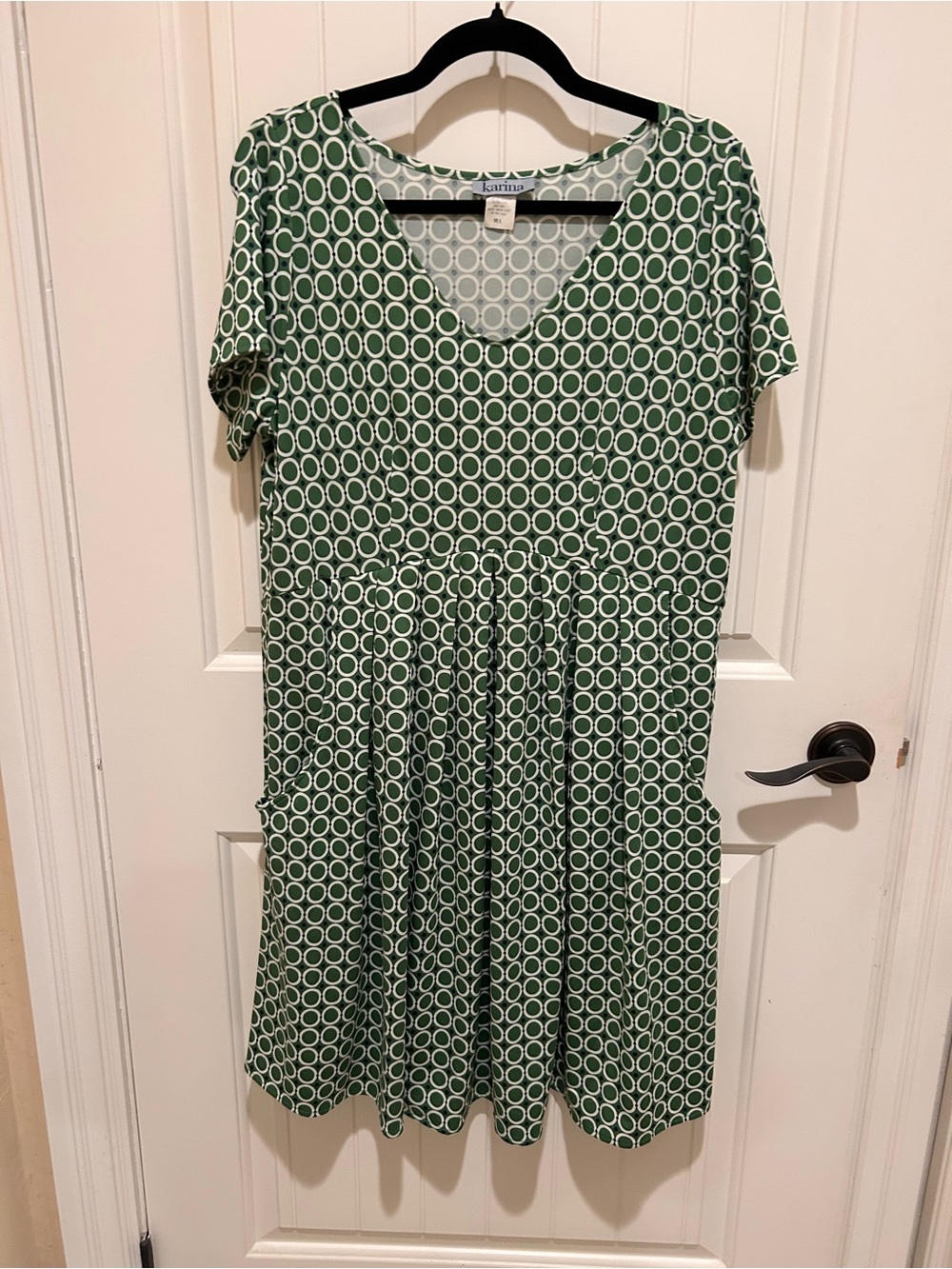 Karina Green Circle-Print V-Neck Mini Dress